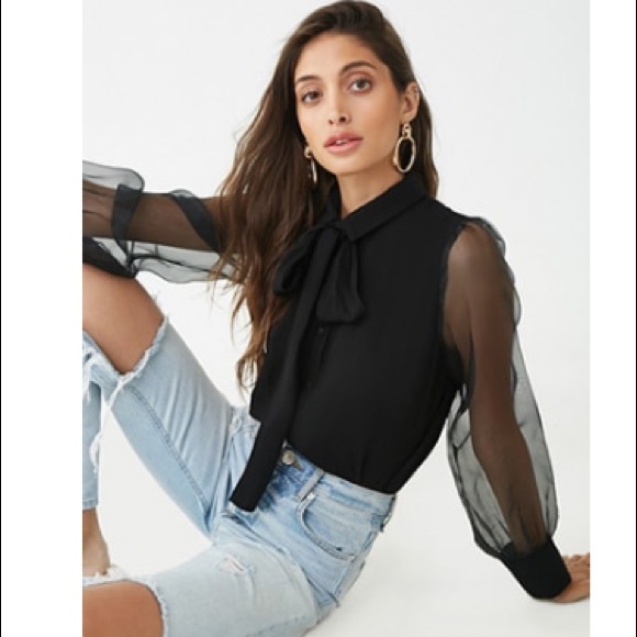 Forever 21 Tops - sheer sleeve tie shirt